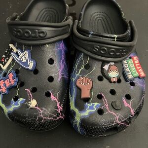 CROCS Kids' Black and Neon Lightning Clogs
